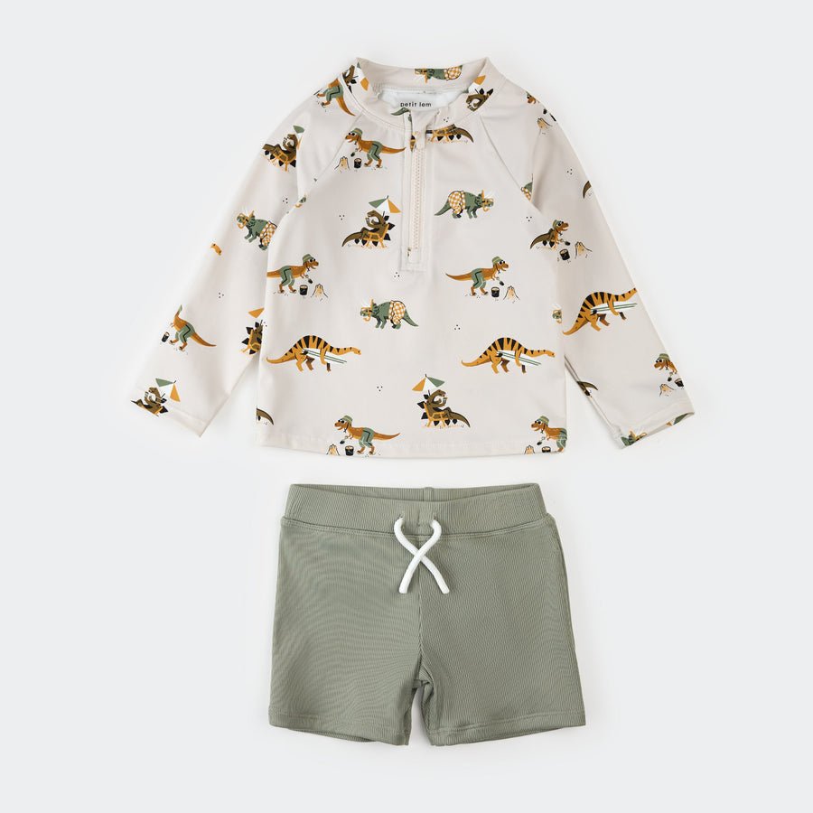 Petit Lem Beach Dinos & Sage Rashguard Set - Princess and the Pea Boutique