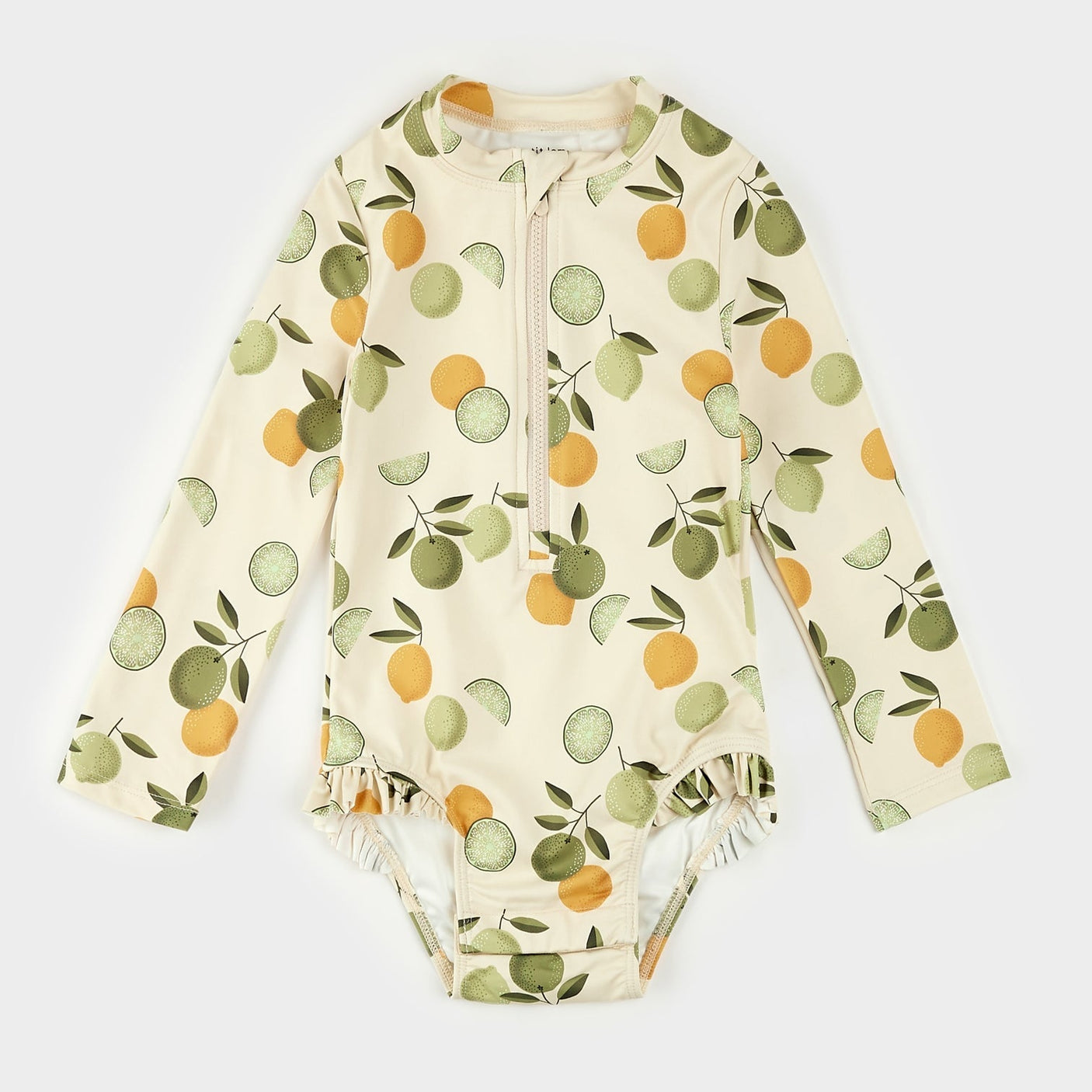 Petit Lem Citrus Print on Antique White Long - Sleeve One - Piece Swimsuit - Princess and the Pea Boutique