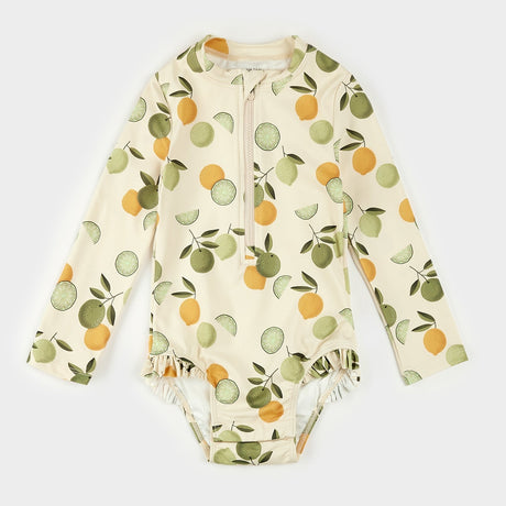 Petit Lem Citrus Print on Antique White Long - Sleeve One - Piece Swimsuit - Princess and the Pea Boutique