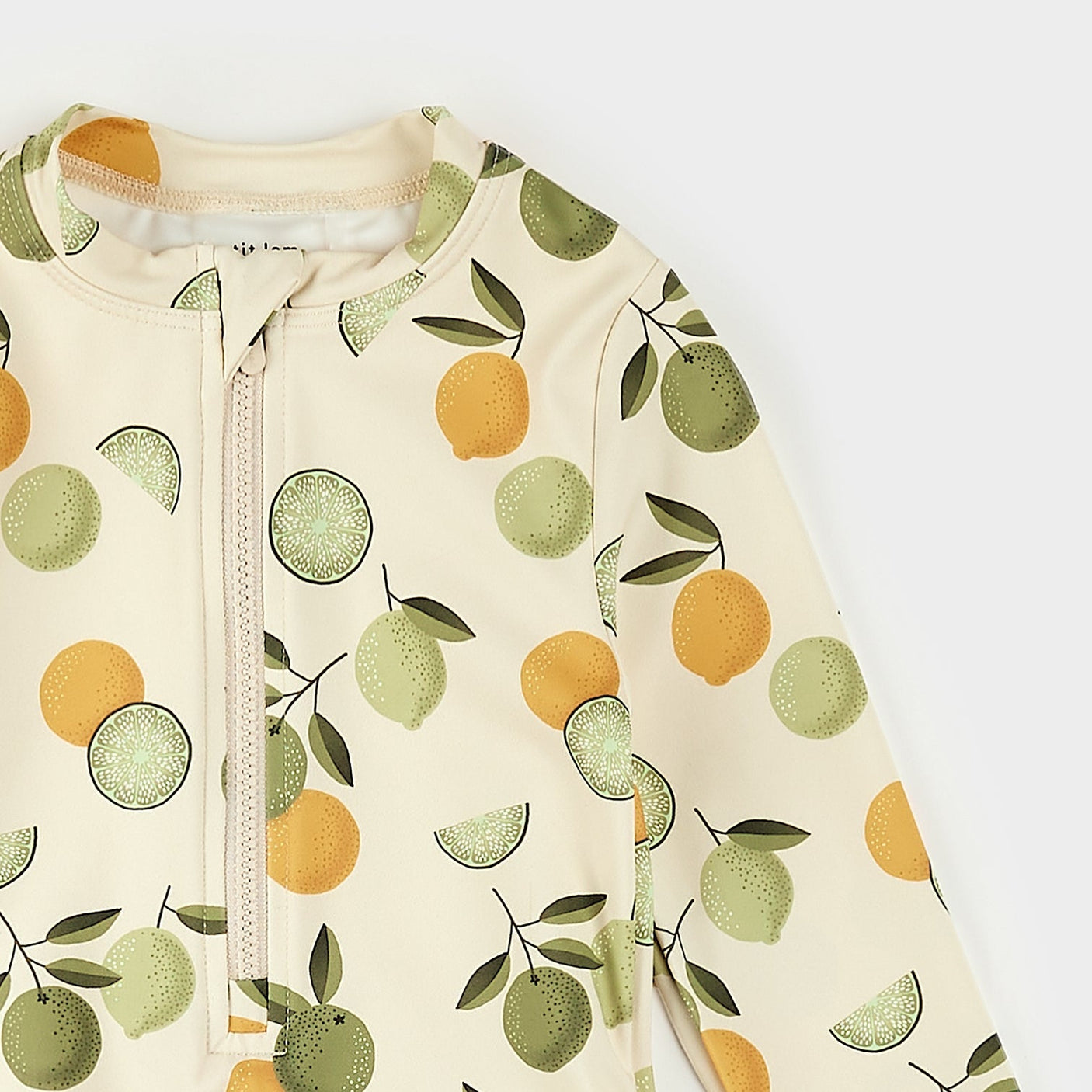 Petit Lem Citrus Print on Antique White Long - Sleeve One - Piece Swimsuit - Princess and the Pea Boutique