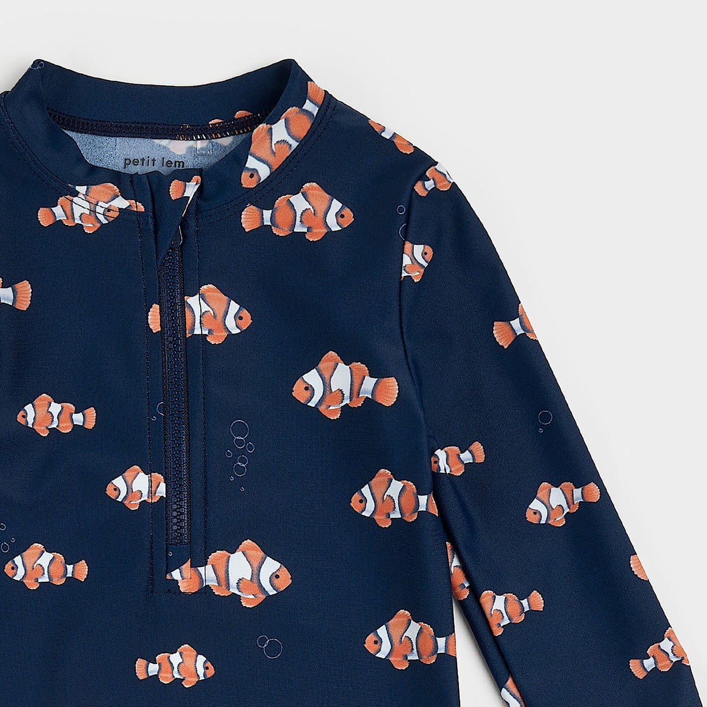 Petit Lem Clownfish Print on Dress Blues Long - Sleeve Swim Romper - Princess and the Pea Boutique