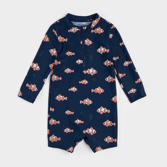 Petit Lem Clownfish Print on Dress Blues Long - Sleeve Swim Romper - Princess and the Pea Boutique