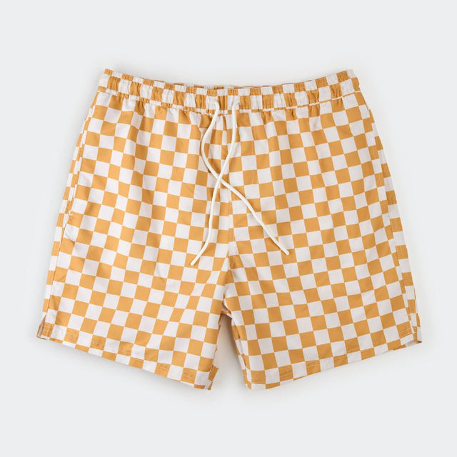 Petit Lem Orange Checkerboard Men's Swim Trunks - Princess and the Pea Boutique
