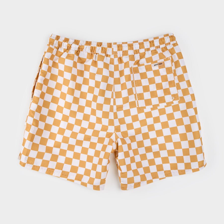 Petit Lem Orange Checkerboard Men's Swim Trunks - Princess and the Pea Boutique