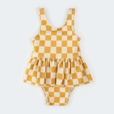 Petit Lem Orange Checkerboard Skirted Swimsuit - Princess and the Pea Boutique