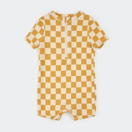 Petit Lem Orange Checkerboard Swim Romper - Princess and the Pea Boutique