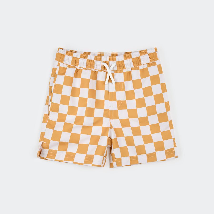 Petit Lem Orange Checkerboard Swim Trunks - Princess and the Pea Boutique