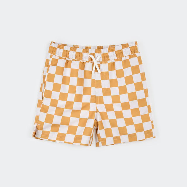 Petit Lem Orange Checkerboard Swim Trunks - Princess and the Pea Boutique