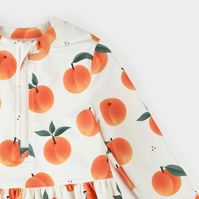 Petit Lem Peaches Print on Off - White Long - Sleeve Rashguard Set - Princess and the Pea Boutique