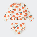 Petit Lem Peaches Print on Off - White Long - Sleeve Rashguard Set - Princess and the Pea Boutique