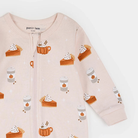 Petit Lem Pumpkin Spice Print on Soft Pink Sleeper - Princess and the Pea Boutique