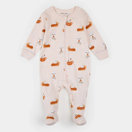 Petit Lem Pumpkin Spice Print on Soft Pink Sleeper - Princess and the Pea Boutique