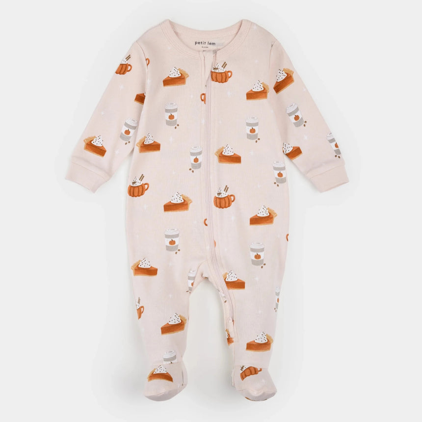 Petit Lem Pumpkin Spice Print on Soft Pink Sleeper - Princess and the Pea Boutique