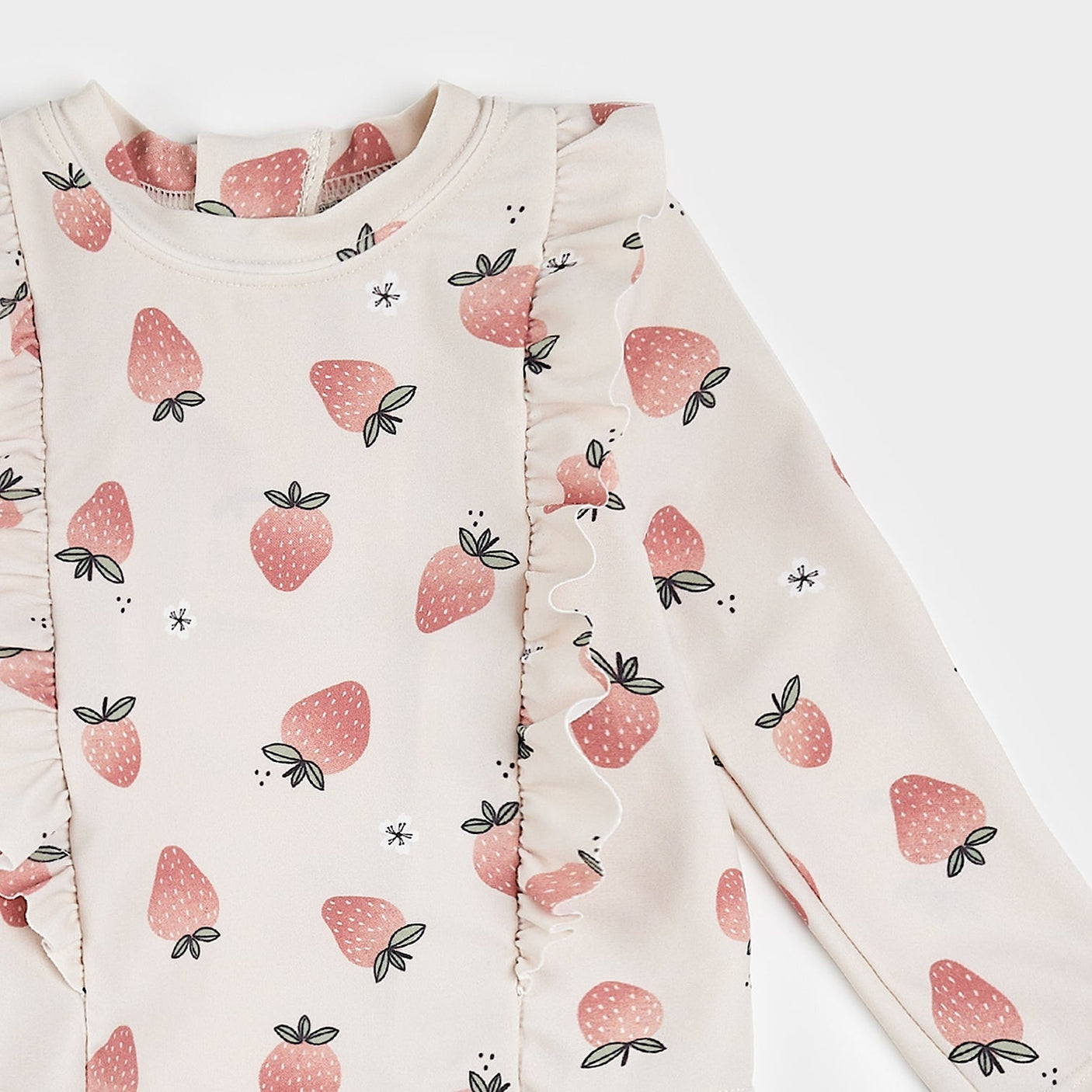 Petit Lem Strawberry Print on Crème Long - Sleeve Rashguard Set - Princess and the Pea Boutique