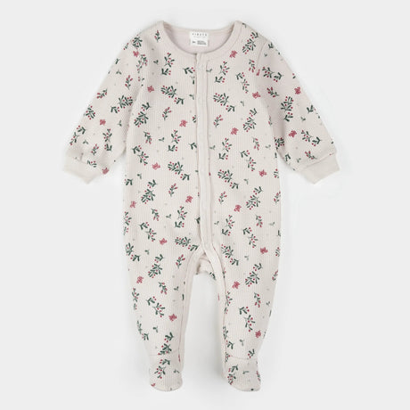 Petit Lem Winterberry Holly Print on Beige Thermal Sleeper - Princess and the Pea Boutique