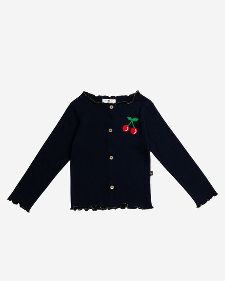 Petite Hailey Ava Cherry Cardigan (Navy) - Princess and the Pea Boutique