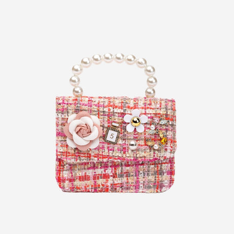 Petite Hailey Flower Tweed Tote - Dark Pink - Princess and the Pea Boutique