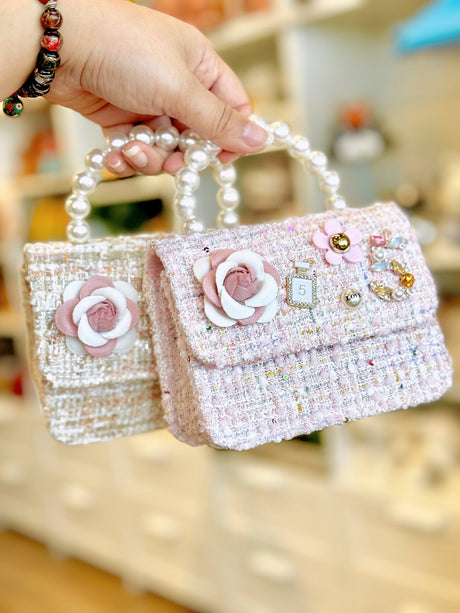 Petite Hailey Flower Tweed Tote - Ivory - Princess and the Pea Boutique