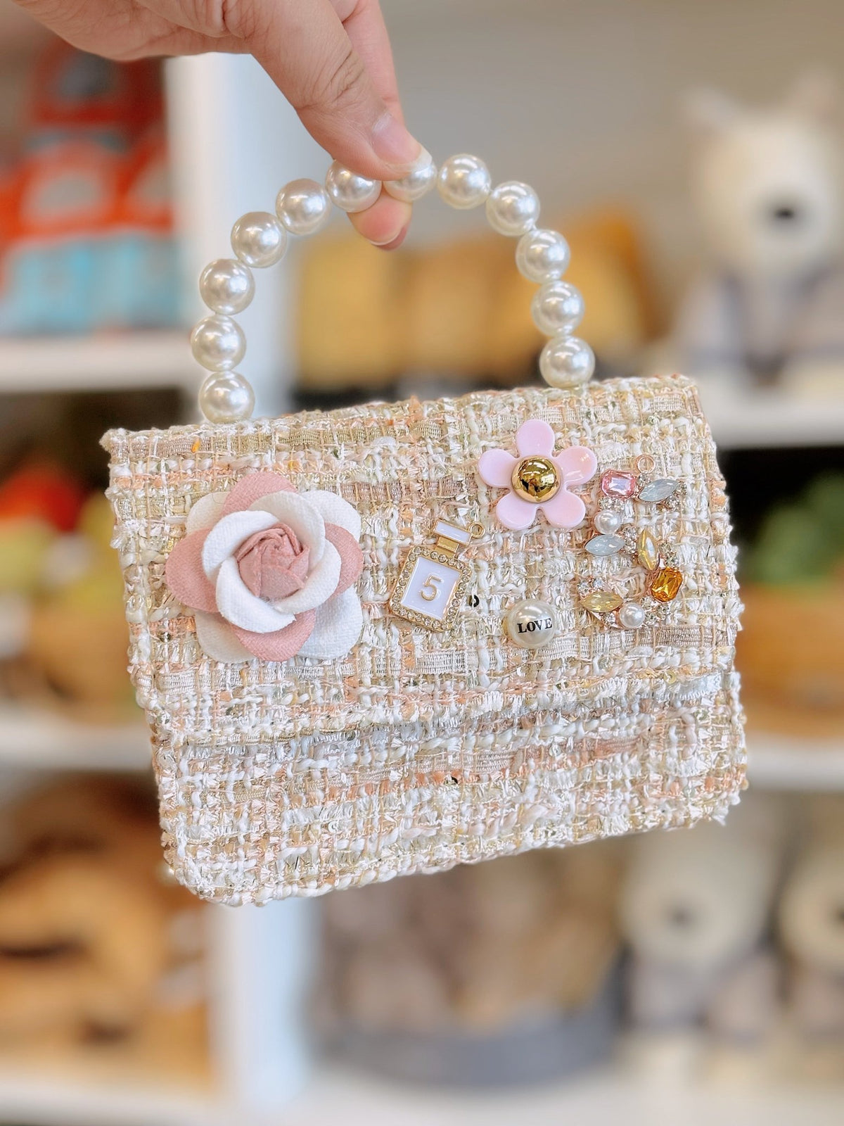 Petite Hailey Flower Tweed Tote - Ivory - Princess and the Pea Boutique