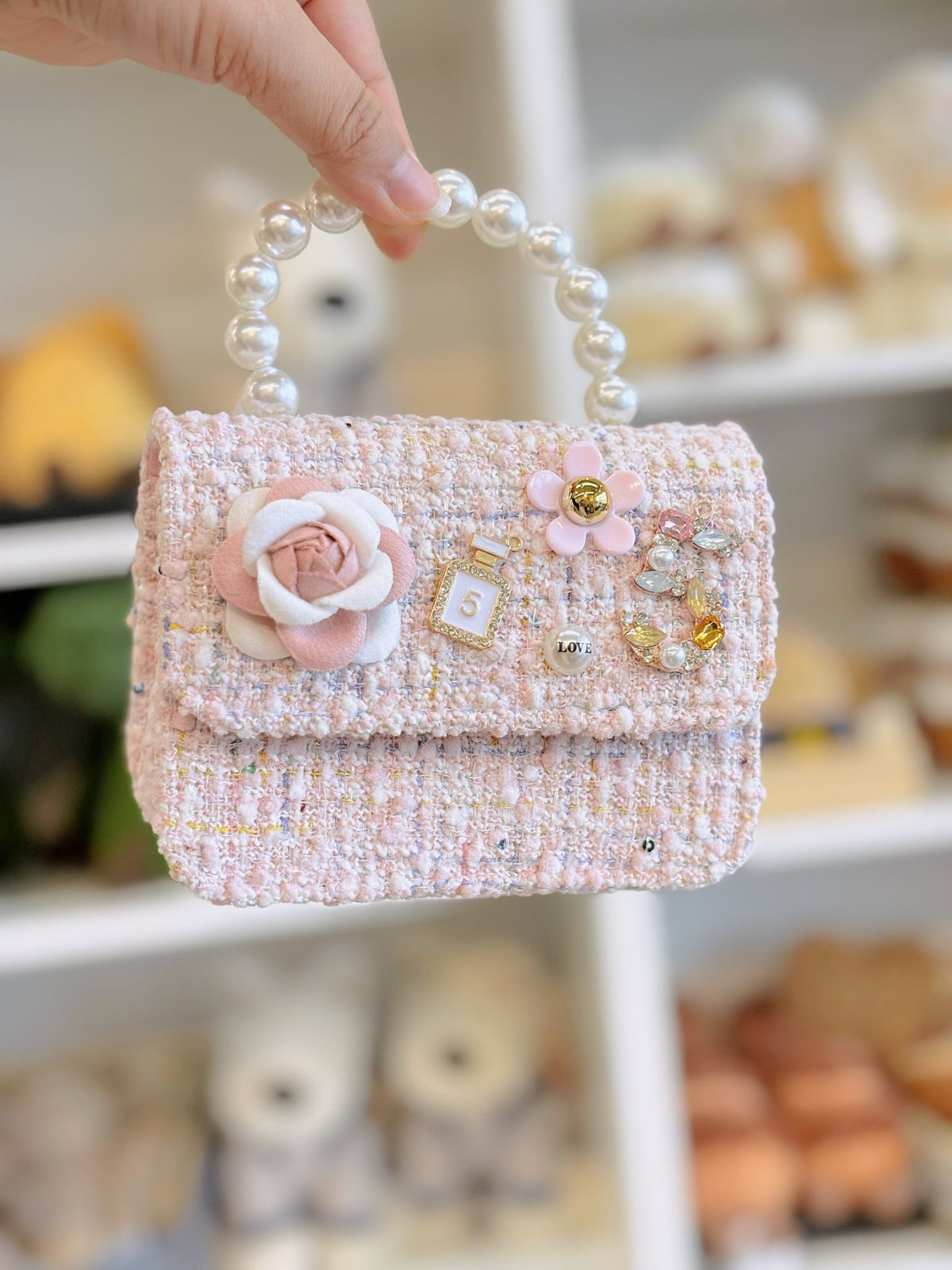 Petite Hailey Flower Tweed Tote - Light Pink - Princess and the Pea Boutique