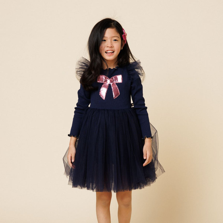 Petite Hailey Frill Bow Tutu Dress Navy - Princess and the Pea Boutique