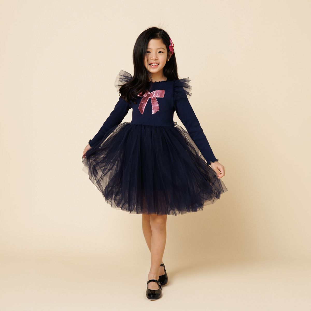 Petite Hailey Frill Bow Tutu Dress Navy - Princess and the Pea Boutique