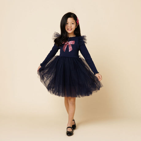 Petite Hailey Frill Bow Tutu Dress Navy - Princess and the Pea Boutique