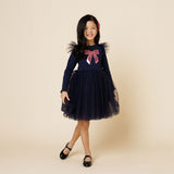 Petite Hailey Frill Bow Tutu Dress Navy - Princess and the Pea Boutique