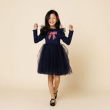 Petite Hailey Frill Bow Tutu Dress Navy - Princess and the Pea Boutique