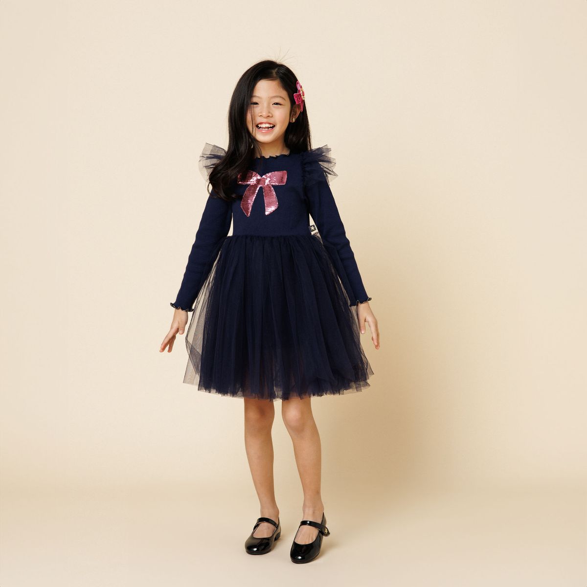 Petite Hailey Frill Bow Tutu Dress Navy - Princess and the Pea Boutique