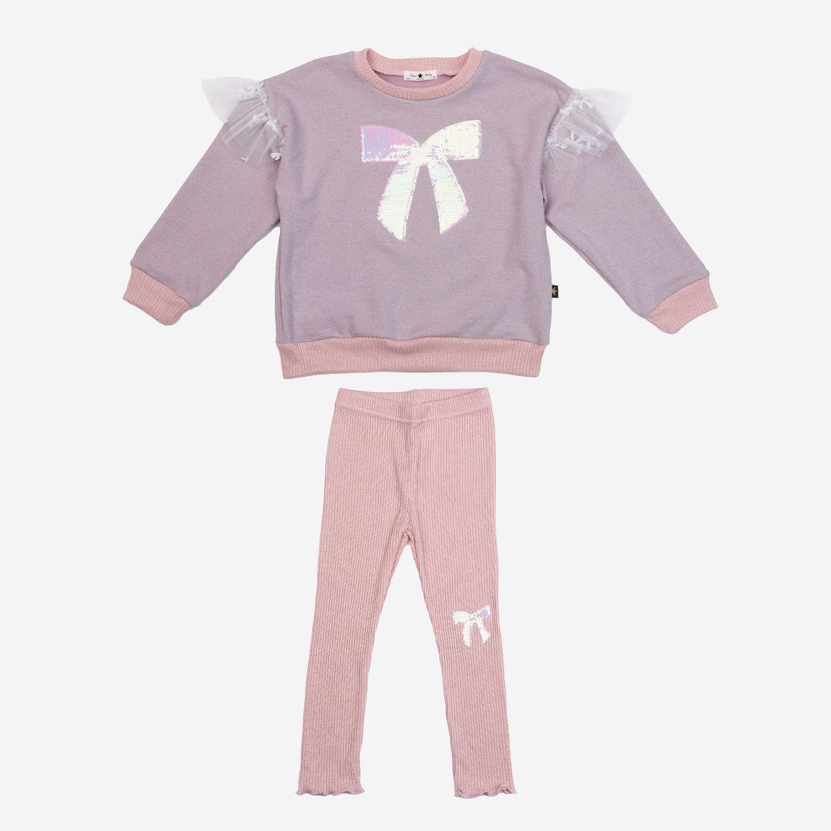 Petite Hailey Glitter Bow Frill Sweatshirt Set - Pink - Princess and the Pea Boutique