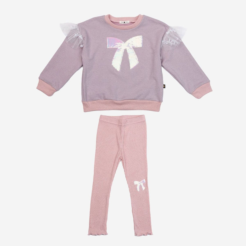 Petite Hailey Glitter Bow Frill Sweatshirt Set - Pink - Princess and the Pea Boutique