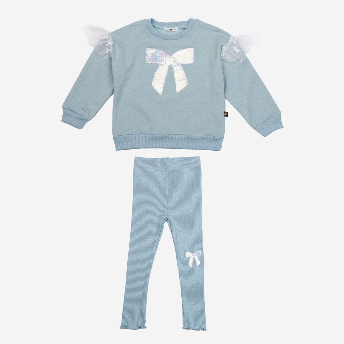 Petite Hailey Glitter Bow Frill Sweatshirt Set - Sky Blue - Princess and the Pea Boutique