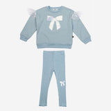 Petite Hailey Glitter Bow Frill Sweatshirt Set - Sky Blue - Princess and the Pea Boutique