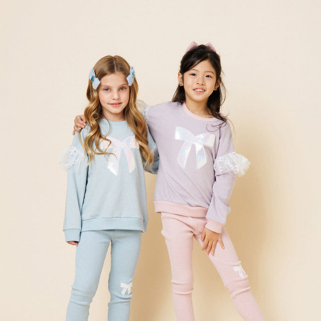 Petite Hailey Glitter Bow Frill Sweatshirt Set - Sky Blue - Princess and the Pea Boutique