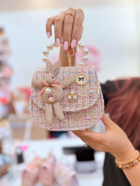 Petite Hailey Rabbit Tweed Tote - Light Pink - Princess and the Pea Boutique