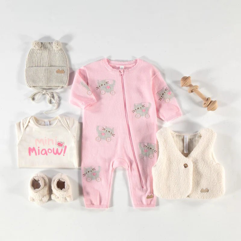 Pink knit one - piece with patterns - Princess and the Pea Boutique