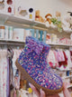 Sequin Sparkle Ankle Boots with Bow - Purple