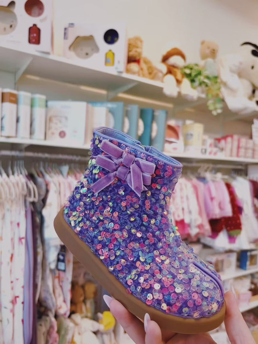 Sequin Sparkle Ankle Boots with Bow - Purple