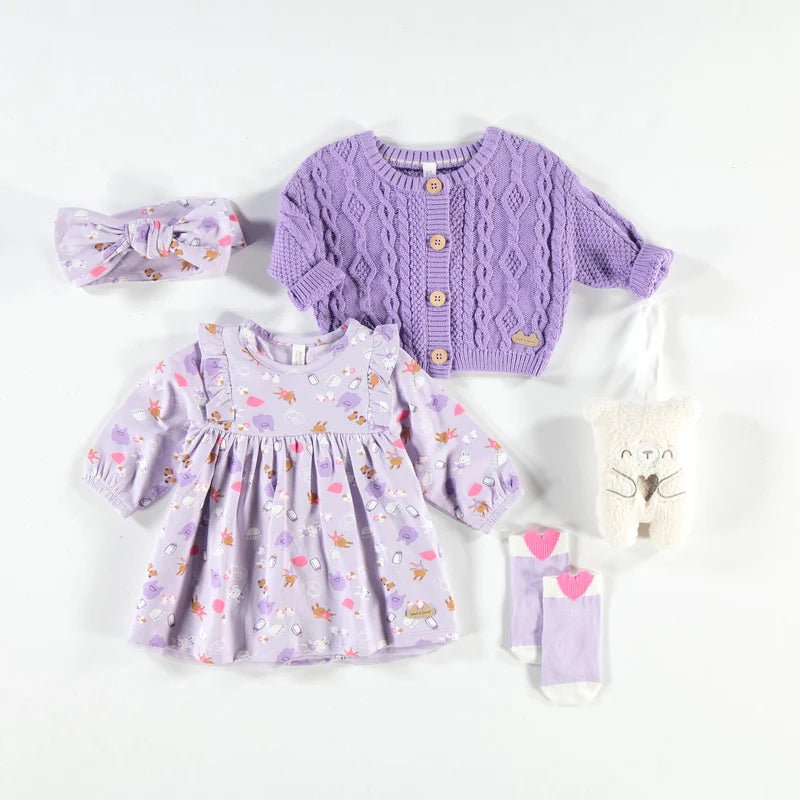 Purple dress with all over print - Princess and the Pea Boutique