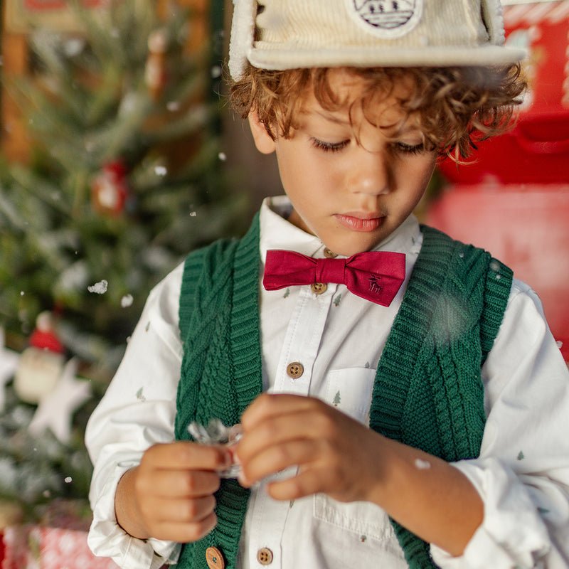 Red Corduroy Bow Tie - Reindeer - Princess and the Pea Boutique
