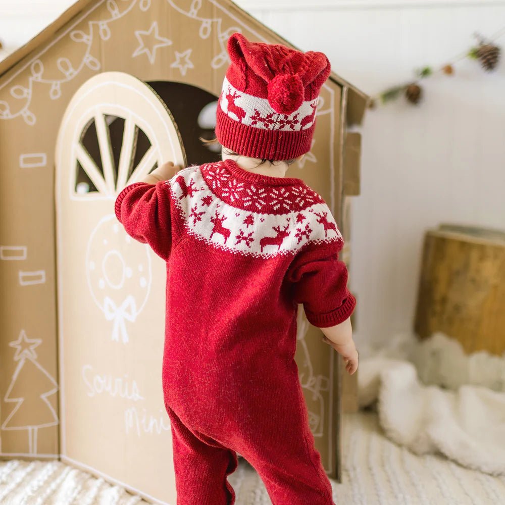 Red knit one - piece with jacquard patterns - Princess and the Pea Boutique