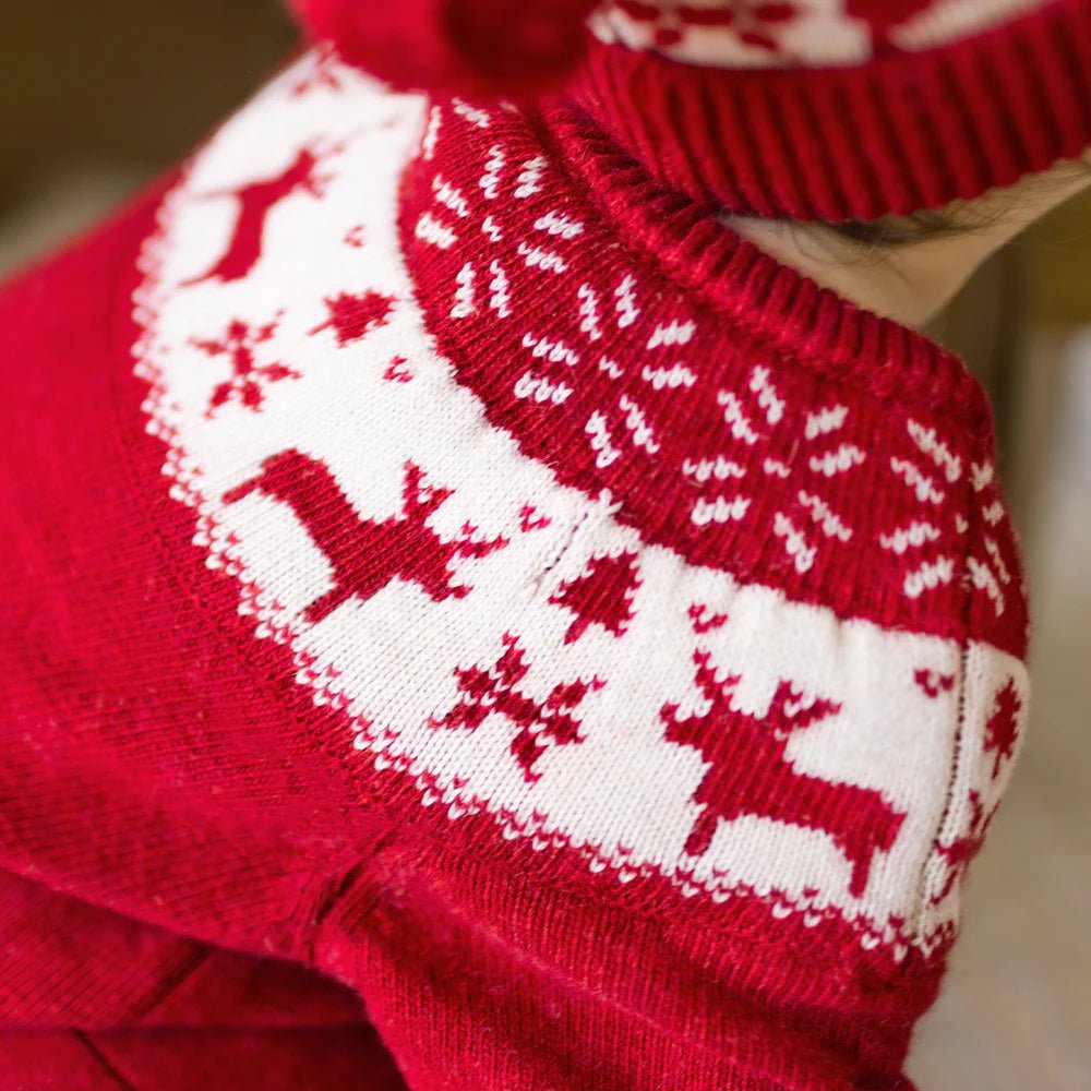 Red knit one - piece with jacquard patterns - Princess and the Pea Boutique