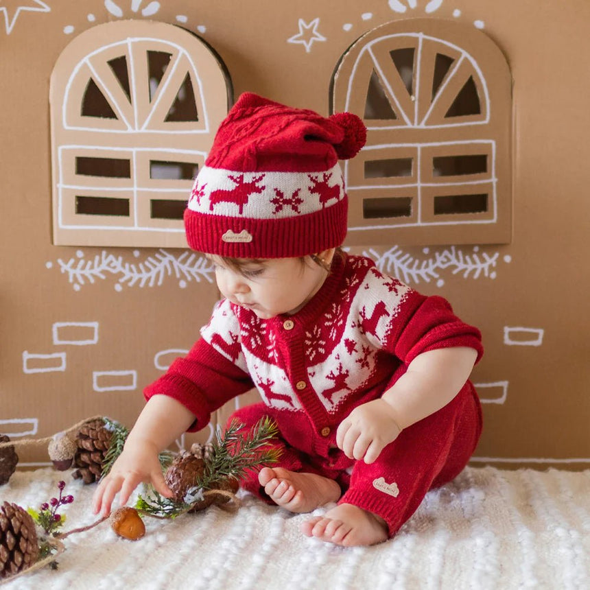 Red knit one - piece with jacquard patterns - Princess and the Pea Boutique