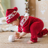 Red knit one - piece with jacquard patterns - Princess and the Pea Boutique