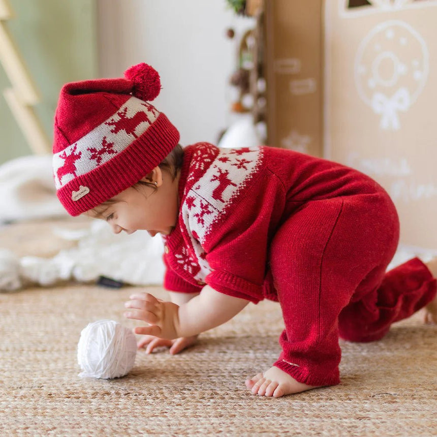 Red knit one - piece with jacquard patterns - Princess and the Pea Boutique