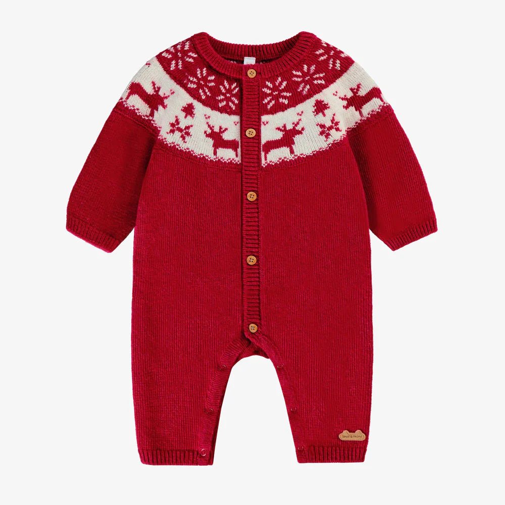 Red knit one - piece with jacquard patterns - Princess and the Pea Boutique