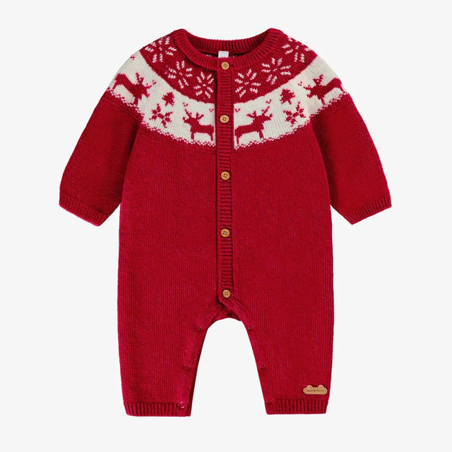 Red knit one - piece with jacquard patterns - Princess and the Pea Boutique