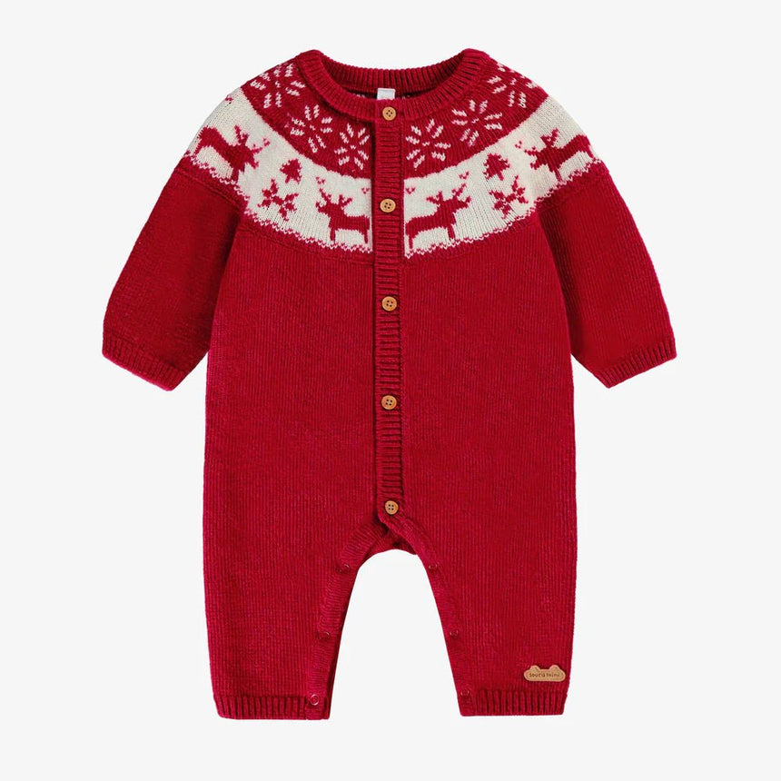 Red knit one - piece with jacquard patterns - Princess and the Pea Boutique