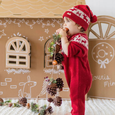 Red knit one - piece with jacquard patterns - Princess and the Pea Boutique